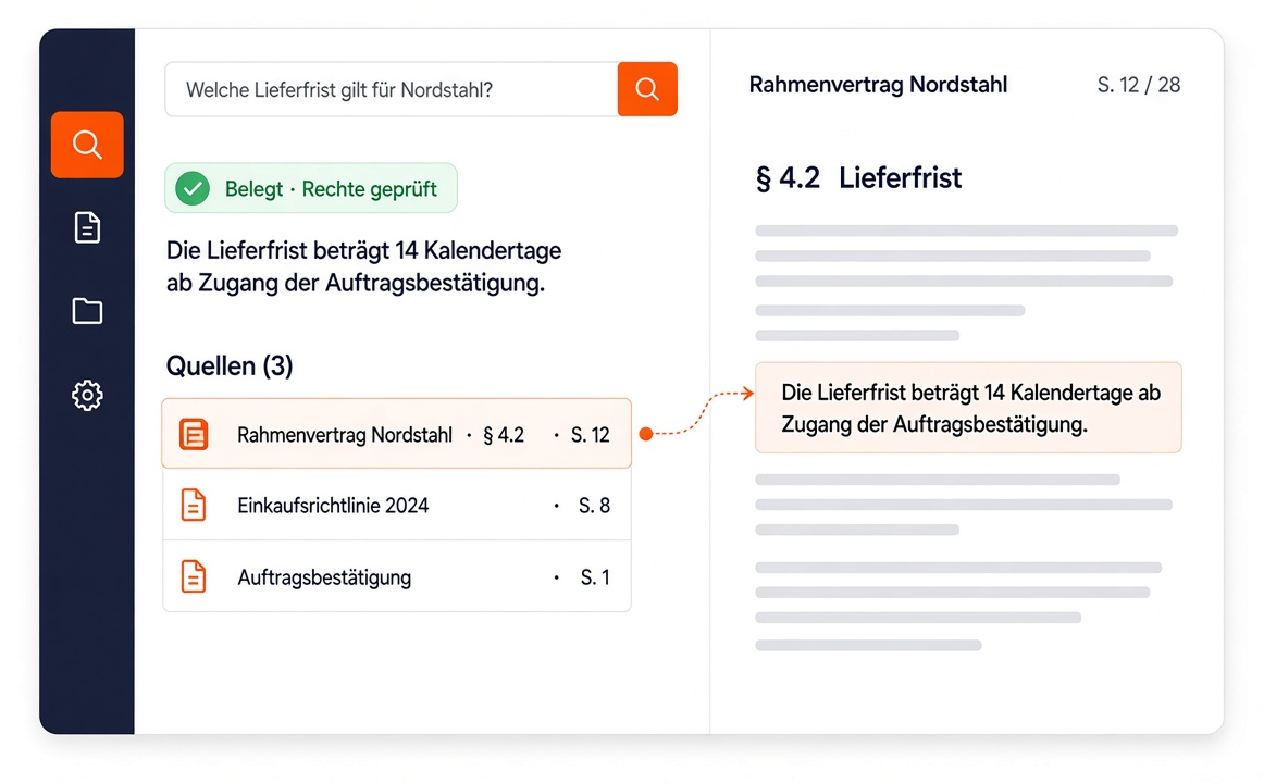 Produktansicht: belegte Lieferfrist links, markierte Originalstelle im Rahmenvertrag rechts