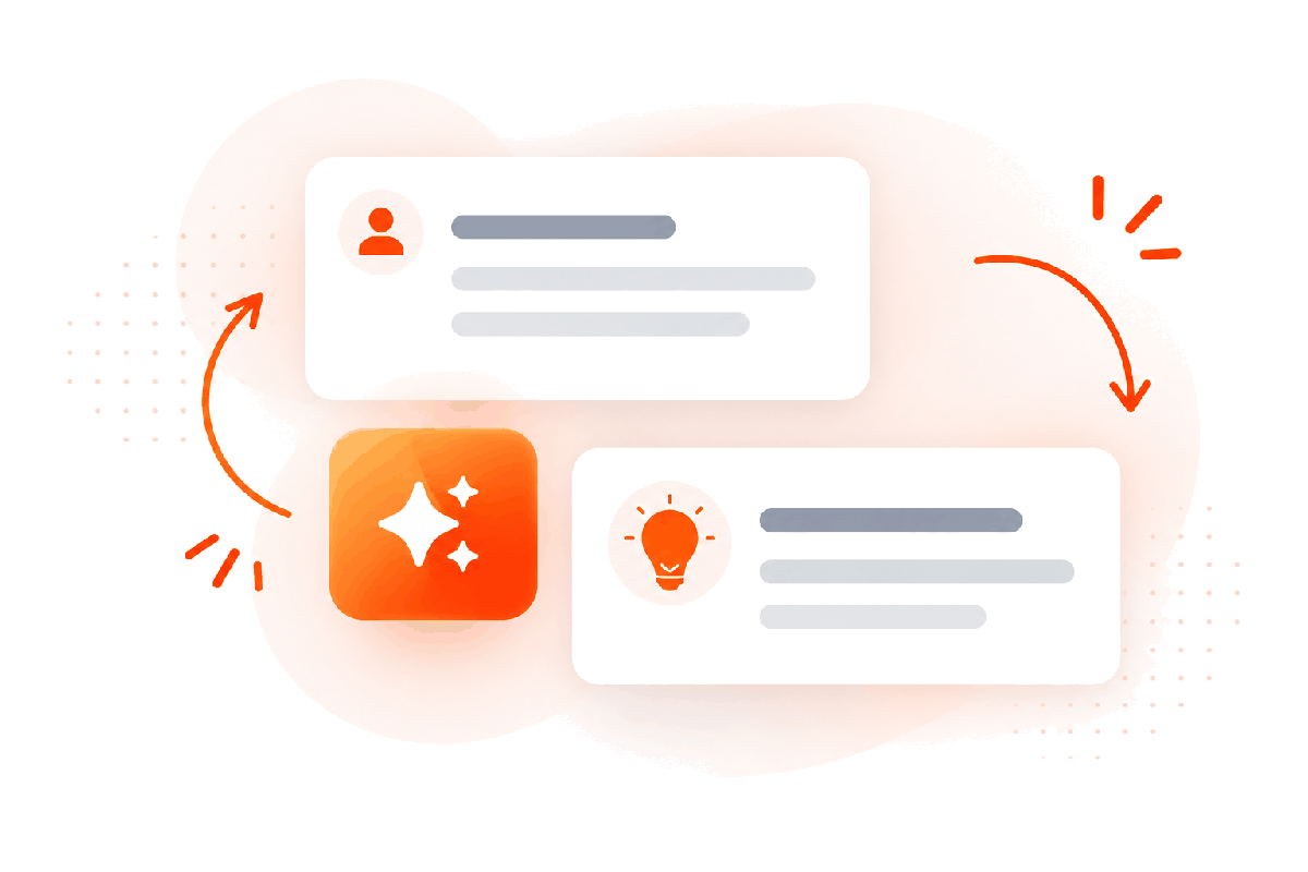 A piece of feedback flows into an improved answer once it has been checked
